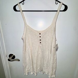 NWT American Eagle Outfitters Cream Button-Detail Flowy Tank Top